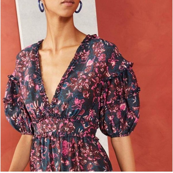 Ulla Johnson Amora Tie Back Floral Ruffle Midi Dress 6 - Picture 2 of 16